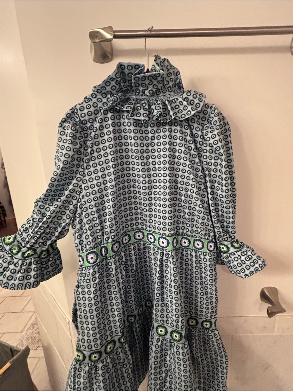 Gretchen Scott Designs Light Blue and Green Printed Ruffle Dress - Picture 11 of 11
